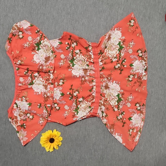 WALTER BAKER Floral Peplum V-Neck Flutter Sleeve Summer Blouse Top Shirt - Picture 5 of 8